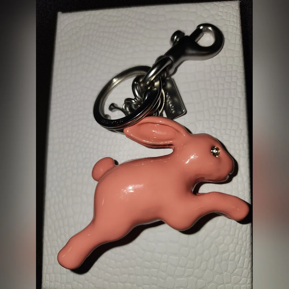 Coach Pink Rabbit C Purse Charm Silver Bunny